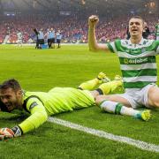 Craig Gordon and Jozo Simunovic celebrate at Hampden