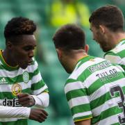 Frimpong, Taylor and Christie celebrate at goal during the 2020/21 campaign