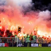 Celtic fans with their pyro display in Dortmund