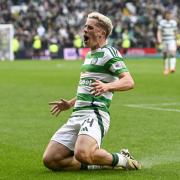 Luke McCowan celebrates his first-ever Celtic goal against Hearts