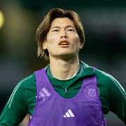 GLASGOW, SCOTLAND - OCTOBER 30: Celtic's Kyogo Furuhashi pre-match during a William Hill Premiership match between Celtic and Dundee at Celtic Park, on October 30, 2024, in Glasgow, Scotland. (Photo by Craig Foy / SNS Group)