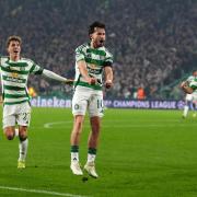 Celtic's Nicolas Kuhn (centre) celebrates scoring their side's second goal of the game with team-mates during the UEFA Champions League, league stage match at Celtic Park, Glasgow. Picture date: Tuesday November 5, 2024. PA Photo. See PA story SOCCER