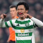 Celtic's Reo Hatate celebrates scoring their side's third goal of the game during the UEFA Champions League, league stage match at Celtic Park, Glasgow. Picture date: Tuesday November 5, 2024. PA Photo. See PA story SOCCER Celtic. Photo credit should