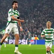 Nicolas Kuhn celebrates at Celtic Park