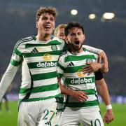 Celtic's Nicolas Kuhn (right) celebrates scoring their side's second goal of the game with team-mates during the UEFA Champions League, league stage match at Celtic Park, Glasgow. Picture date: Tuesday November 5, 2024. PA Photo. See PA story SOCCER