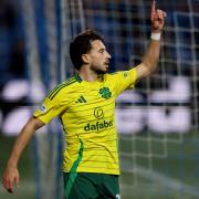 Celtic's Nicolas Kuhn celebrates scoring their side's second goal of the game during the William Hill Premiership match at The BBSP Stadium Rugby Park, Kilmarnock. Picture date: Sunday November 10, 2024. PA Photo. See PA story SOCCER Kilmarnock. Photo