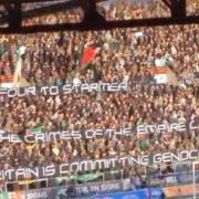 The Green Brigade’s banner at Rugby Park