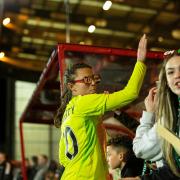 AIRDRIE, SCOTLAND - SEPTEMBER 26: Celtic's Kelsey Daugherty art full time during a UEFA Women's Champions League Second Qualifying Round Second Leg match between Celtic and Vorskla Poltava at the Albert Barlett Stadium, on September 26, 2024, in Airdrie,