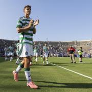 INDIANA, USA - JULY 27: Celtic’s Gustaf Lagerbielke applauds the fans at full time during a Pre-Season Friendly between Chelsea and Celtic at Notre Dame Stadium, on July 27, 2024, in Indiana, USA. (Photo by Ross MacDonald / SNS Group)