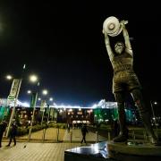 GLASGOW, SCOTLAND - NOVEMBER 05: A general view of the Billy McNeill statue outside the stadium before a UEFA Champions League 2024/25 League Phase MD4 match between Celtic and RB Leipzig at Celtic Park, on November 05, 2024, in Glasgow, Scotland. (Photo