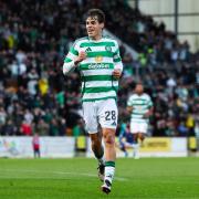 PERTH, SCOTLAND - SEPTEMBER 28: Celtic's Paulo Bernardo celebrates scoring to make it 2-0 during a William Hill Scottish Premiership match between St Johnstone and Celtic at McDiarmid Park, on September 28, 2024, in Perth, Scotland.  (Photo by Ross