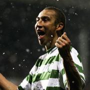 04/02/01 SPLHEARTS v CELTIC (0-3)TYNECASTLE - EDINBURGHHenrik Larsson celebrates after scoring for Celtic.