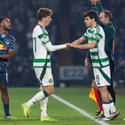 GLASGOW, SCOTLAND - NOVEMBER 05: Celtic's Paulo Bernardo replaces Arne Engels during a UEFA Champions League 2024/25 League Phase MD4 match between Celtic and RB Leipzig at Celtic Park, on November 05, 2024, in Glasgow, Scotland. (Photo by Craig