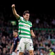 Celtic's Paulo Bernardo celebrates scoring their side's third goal of the game during the William Hill Premiership match at Celtic Park, Glasgow. Picture date: Saturday November 30, 2024. PA Photo. See PA story SOCCER Celtic. Photo credit should read: