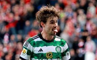 Matt O'Riley celebrates scoring against Aberdeen