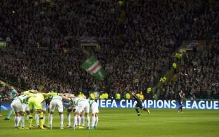 Celtic players do the huddle before a UEFA Champions League match