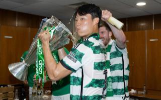 Oh celebrates with the 2023/24 Scottish Premiership title