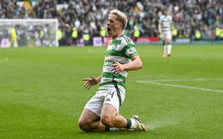 Luke McCowan celebrates his first-ever Celtic goal against Hearts