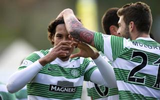 Virgil Van Dijk celebrates his first goal for Celtic with Charlie Mulgrew