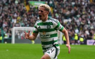 Celtic's Luke McCowan celebrates scoring against Heart of Midlothian